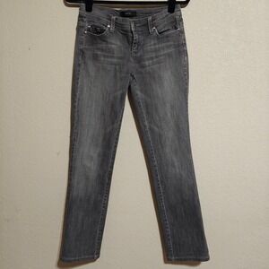 Noir Womens Grey Straight Leg Jeans Black Floral Embroidery Denim 4